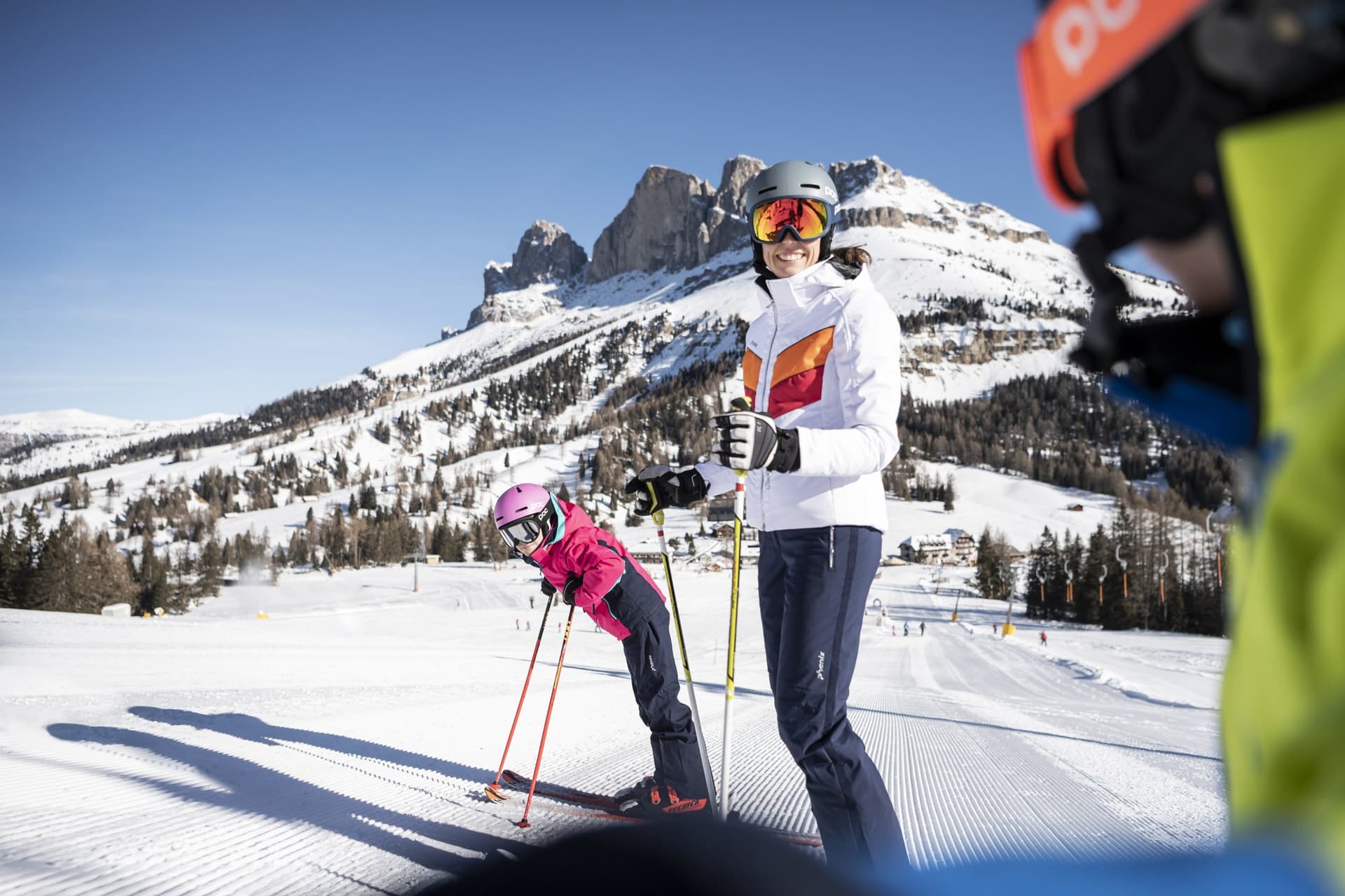 Family taking a break from skiing at Italian ski resort